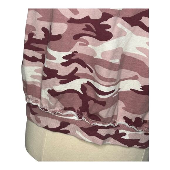 Anthropologie T. La Sleeveless Ruffle Sweatshirt Rose Camo Print XL NWT - Picture 7 of 15